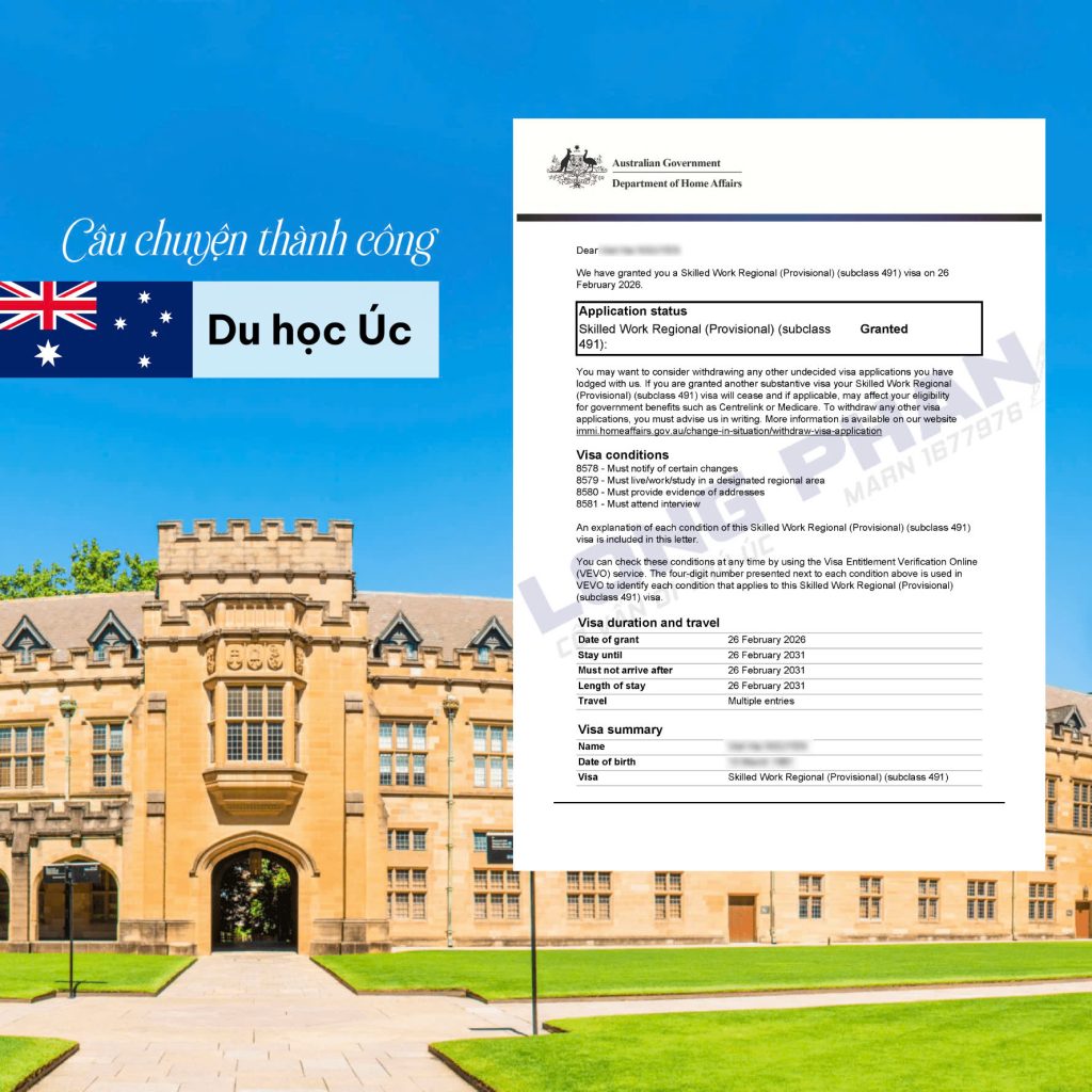 CHÚC MỪNG ANH H. CHÍNH THỨC NHẬN VISA 491 ÚC